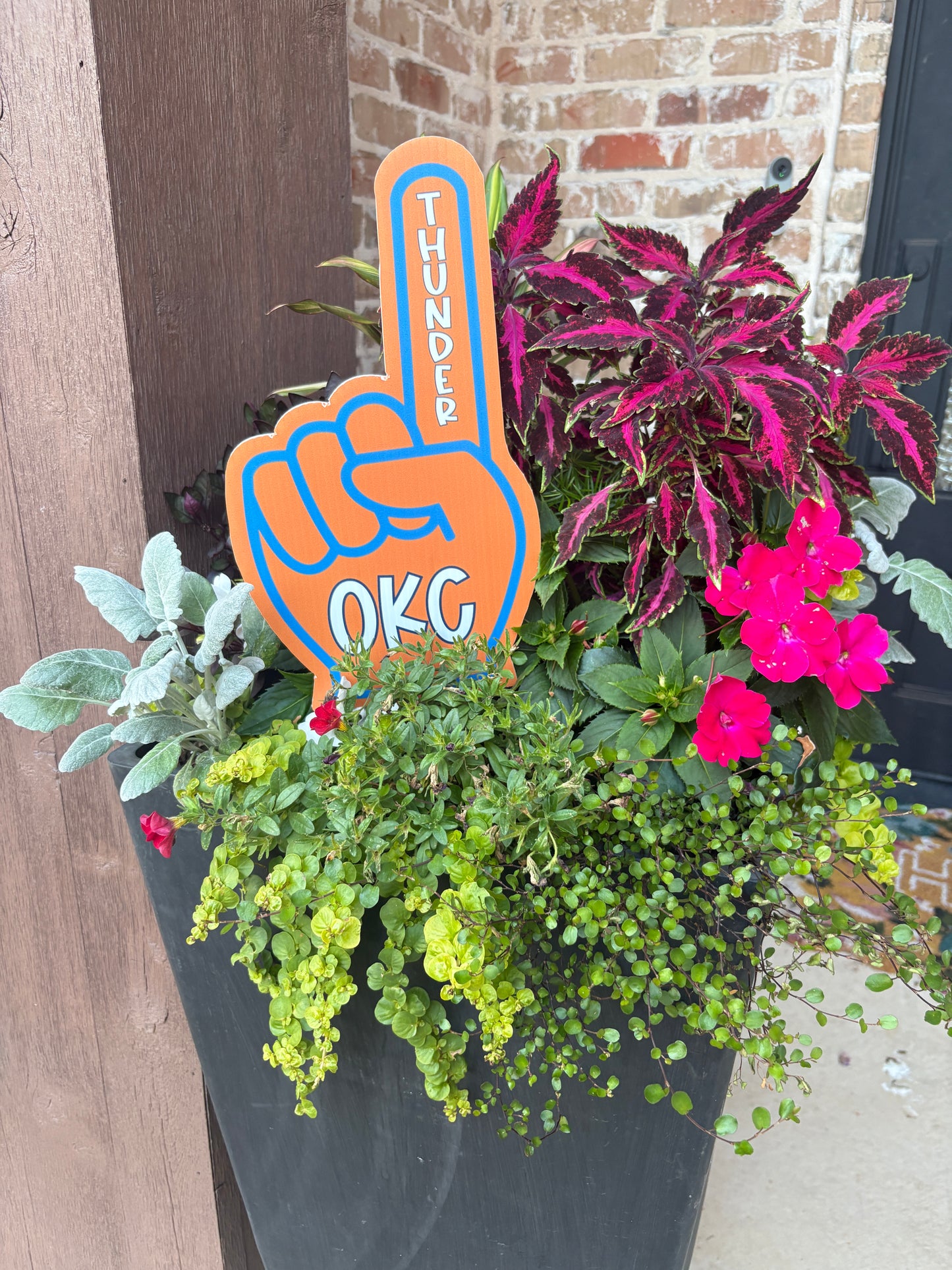 Orange Foam Finger Potted Plant Sign