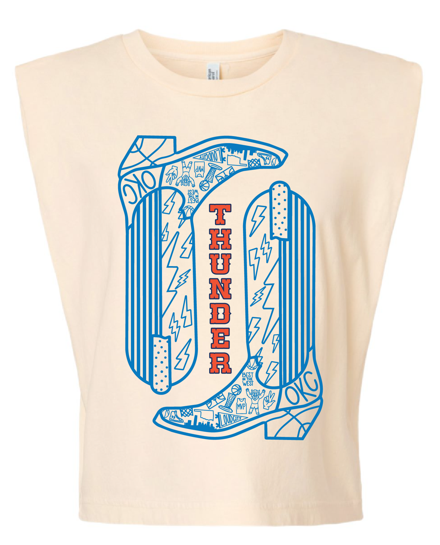 Crop Cream Boots Tank - Blue Boot