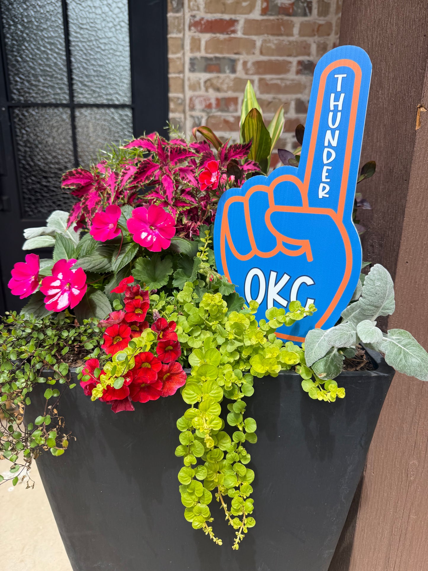 Blue Foam Finger Potted Plant Sign