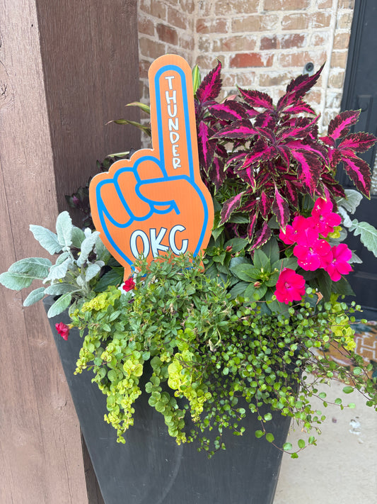Orange Foam Finger Potted Plant Sign