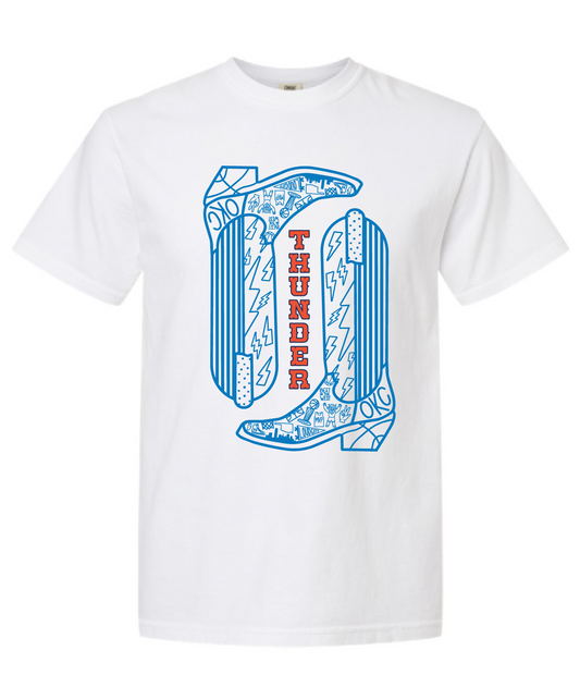 White Boots Tee - Blue Boot Design