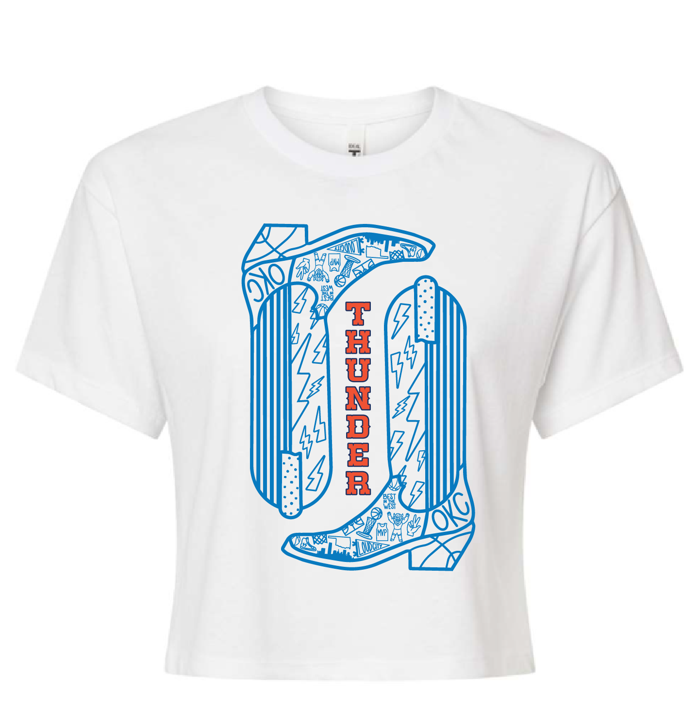 White Crop Boots Tee  - Blue Boot