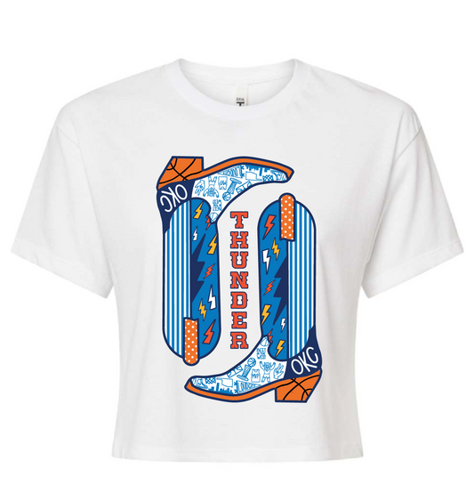 White Crop Boots Tee  - Full Color Boot